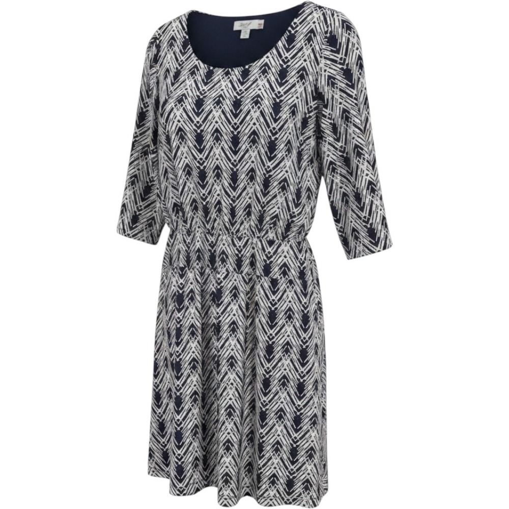 Jody California Navy White Geometric Chevron Midi Dress Elastic Wst Large 12950M